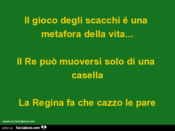 Il gioco degli scacchi é una metafora della vita… il re può muoversi solo di una casella la regina fa che cazzo le pare