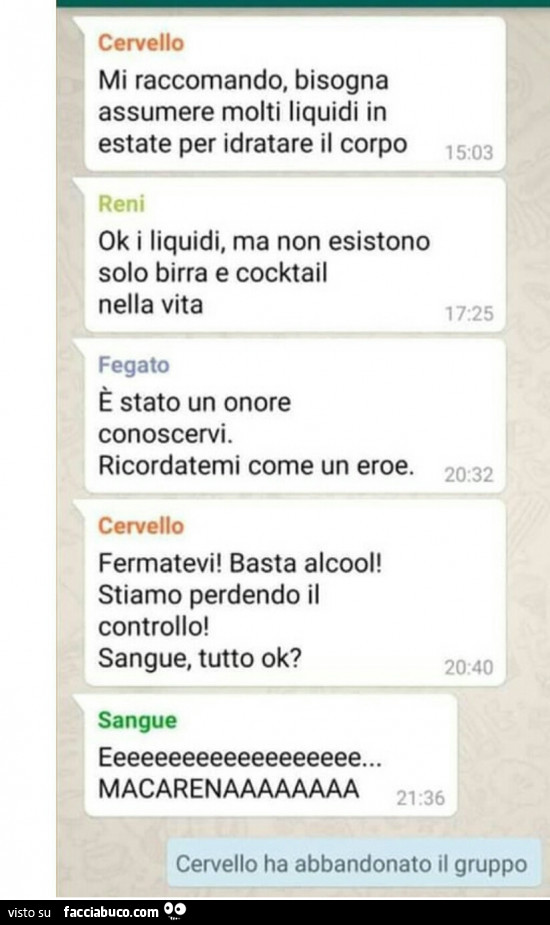 Mi raccomando bisogna assumere molti liquidi in estate per idratare il corpo