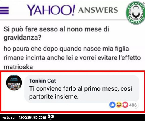 Si può fare sesso al nono mese di gravidanza? Ho paura che dopo quando nasce mia figlia rimane incinta anche lei e vorrei evitare l'effetto matrioska. Ti conviene farlo al primo mese, così partorite insieme