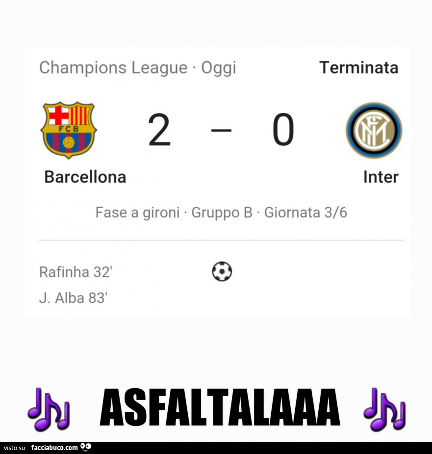 Barcellona 2 Inter 0. Asfaltala