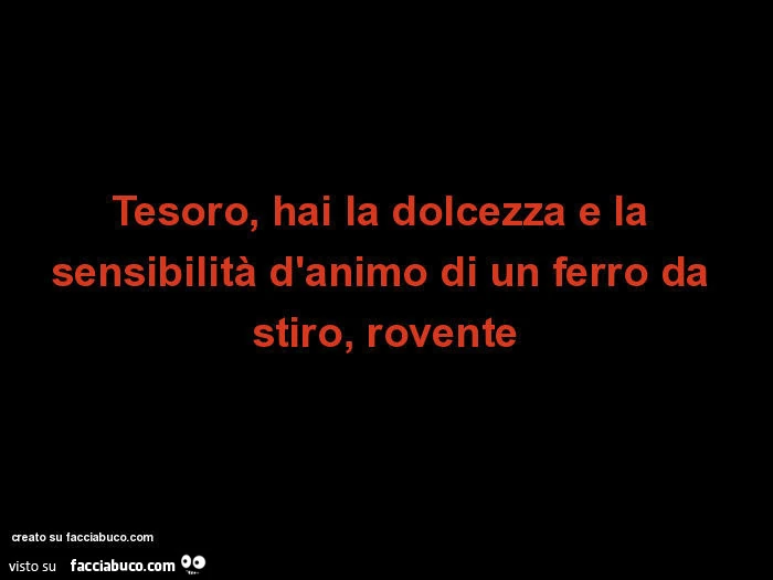Tesoro, hai la dolcezza e la sensibilità d'animo di un ferro da stiro, rovente