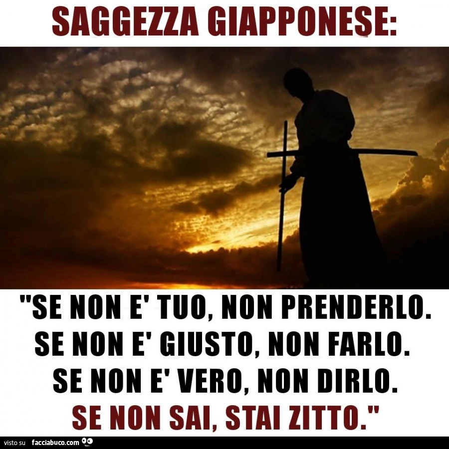 Saggezza giapponese: se non è tuo, non prenderlo. Se non è giusto, non farlo. Se non è vero, non dirlo. Se non sai, stai zitto