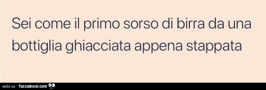 Sei come il primo sorso di birra da una bottiglia ghiacciata appena stappata