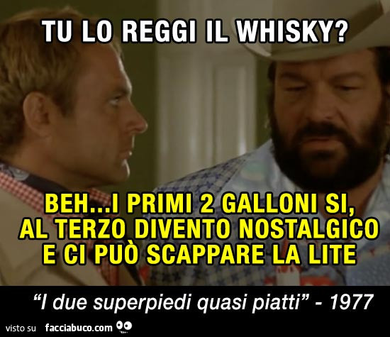 Tu lo reggi il whisky? Beh. I primi 2 galloni si, al terzo divento nostalgico e ci può scappare la lite