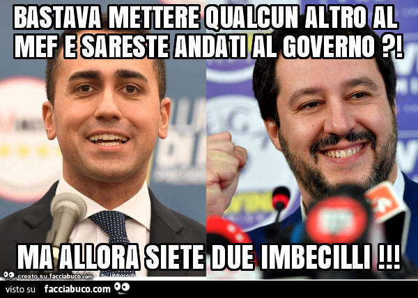 Bastava mettere qualcun altro al mef e sareste andati al governo?! Ma allora siete due imbecilli