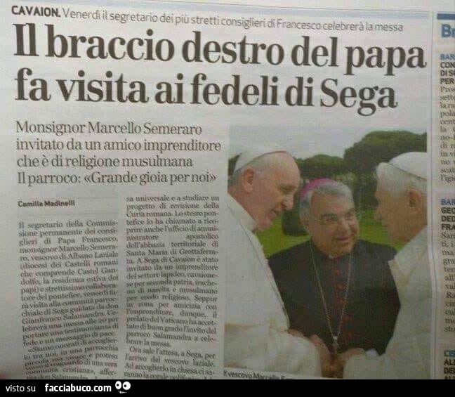 Il braccio destro del papa fa visita ai fedeli di sega