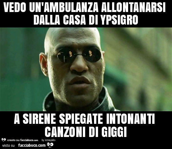 Vedo un'ambulanza allontanarsi dalla casa di ypsigro a sirene spiegate intonanti canzoni di giggi