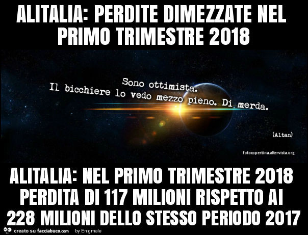 Alitalia: perdite dimezzate nel primo trimestre 2018 alitalia: nel primo trimestre 2018 perdita di 117 milioni rispetto ai 228 milioni dello stesso periodo 2017