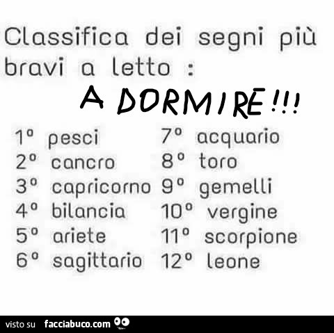 Classifica dei segni più bravi a letto… a dormire