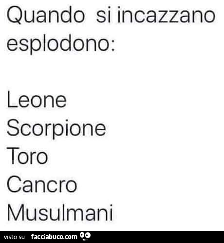 Quando si incazzano esplodono: leone scorpione toro cancro musulmani