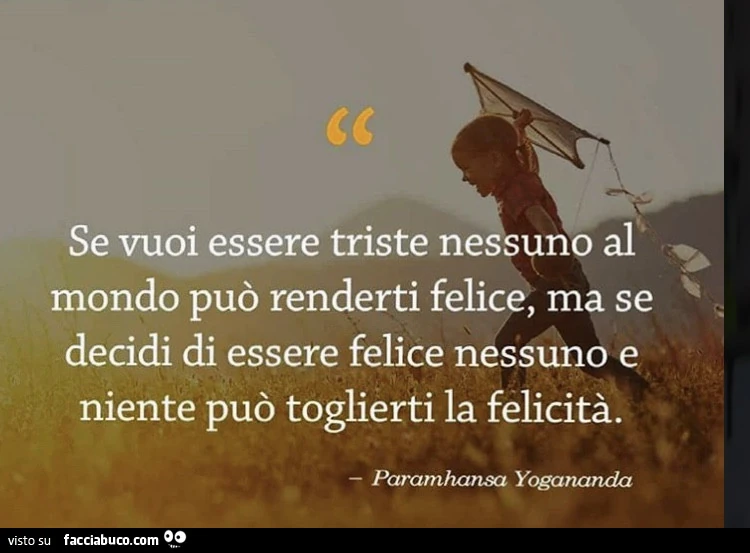 Se vuoi essere triste nessuno al mondo può renderti felice, ma se decidi di essere felice nessuno e niente può toglierti la felicità