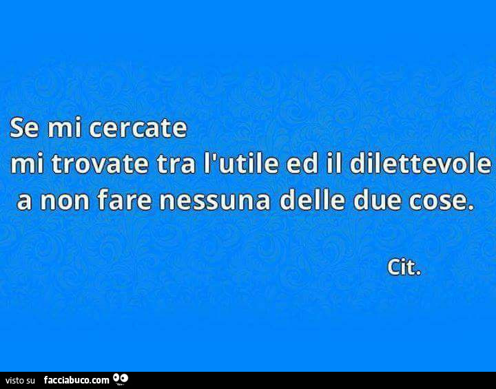 Se mi cercate mi trovate tra l'utile ed il dilettevole a non fare nessuna delle due cose