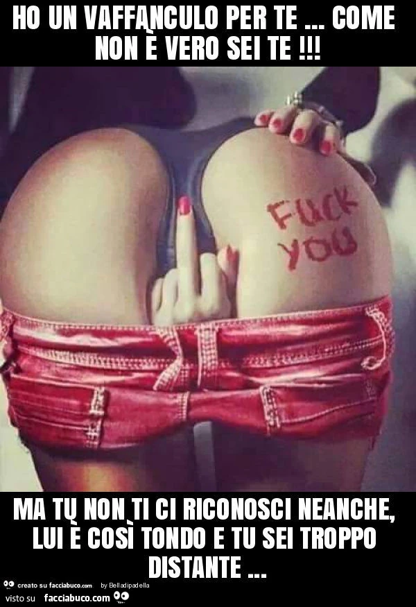 Ho un vaffanculo per te&hellip; come non è vero sei te! Ma tu non ti ci riconosci neanche, lui è così tondo e tu sei troppo distante