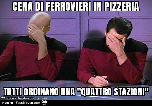 Cena di ferrovieri in pizzeria tutti ordinano una "quattro stazioni"
