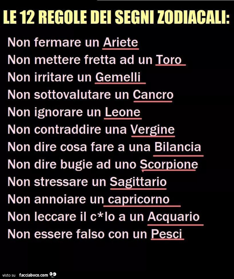 Le 12 regole dei segni zodiacali