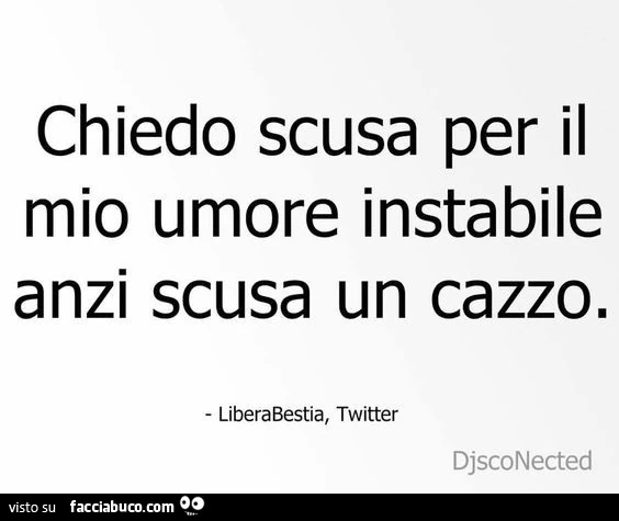 Chiedo scusa per il mio umore instabile anzi scusa un cazzo