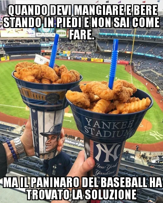 Baseball, panino, mangiare, bere, in piedi