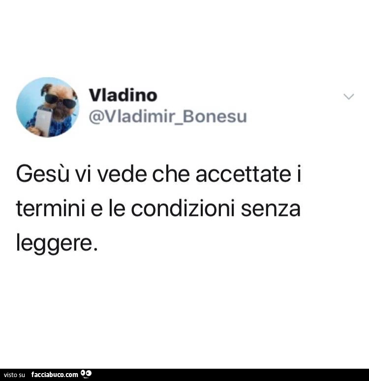 Gesù vi vede che accettate i termini e le condizioni senza leggere