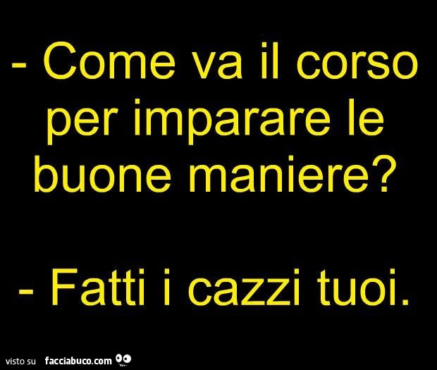 Come va il corso per imparare le buone maniere? Fatti i cazzi tuoi