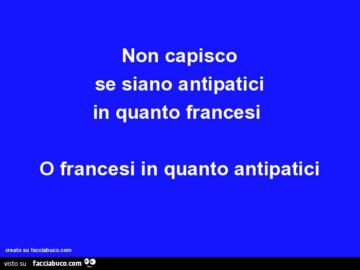 Non capisco se siano antipatici in quanto francesi o francesi in quanto antipatici