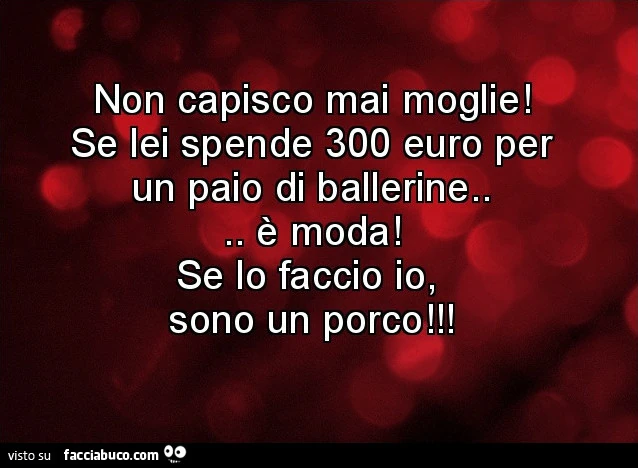 Non capisco mia moglie! Se lei spende 300 euro per un paio di ballerine&hellip; è moda! Se lo faccio io, sono un porco!?