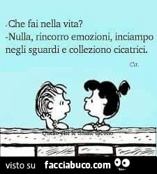 Che fai nella vita? Nulla, rincorro emozioni, inciampo negli sguardi e colleziono cicatrici