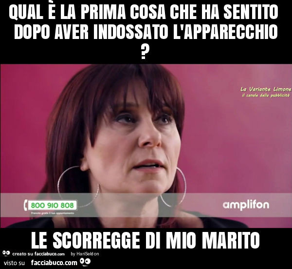 Qual è la prima cosa che ha sentito dopo aver indossato l'apparecchio? Le scorregge di mio marito