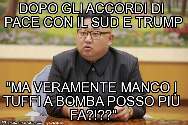 Dopo gli accordi di pace con il sud e trump "ma veramente manco i tuffi a bomba posso più fa?!? "